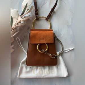 Chloe Brown Leather & Suede Ring Crossbody Bag